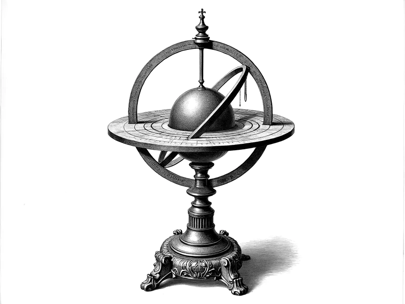An armillary sphere of ownership rings
